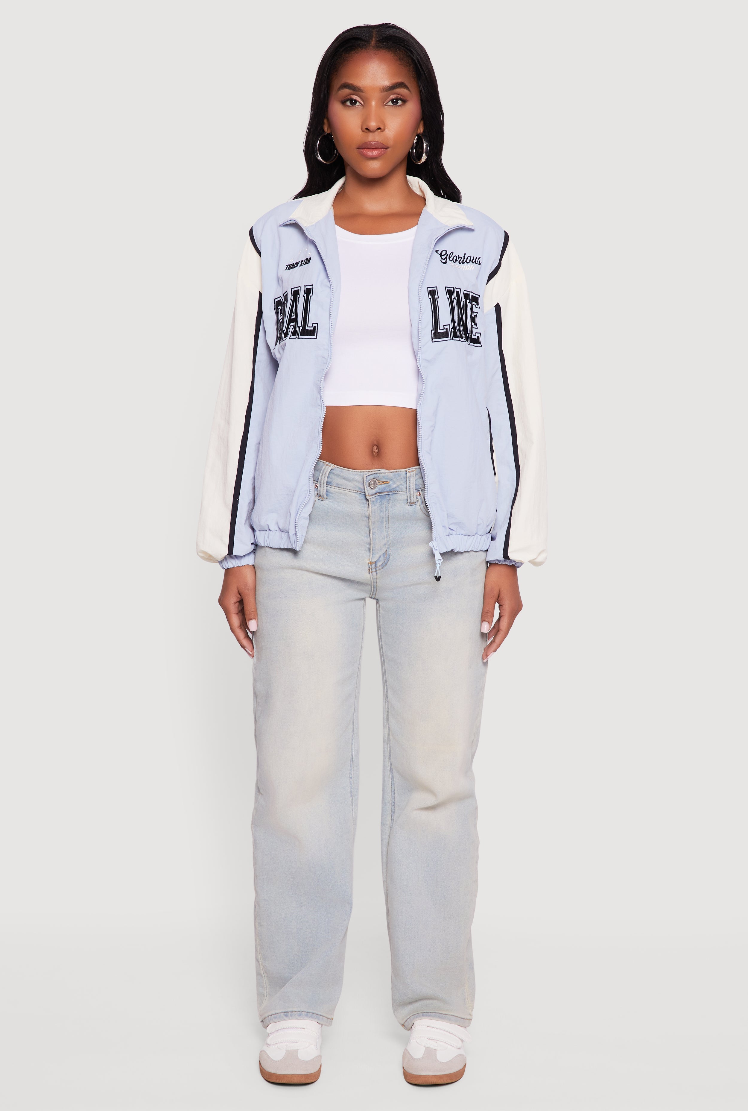 Color Blocked Goal Line Graphic Windbreaker Jacket