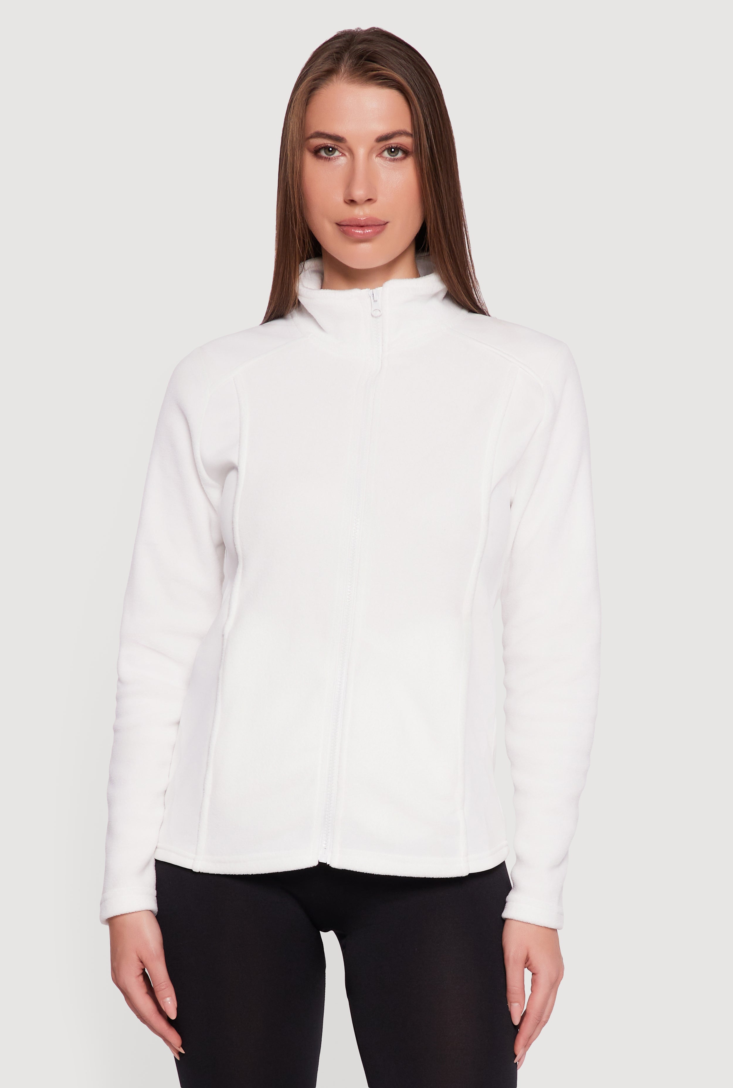 Fleece Zip Front Mock Neck Long Sleeve Jacket