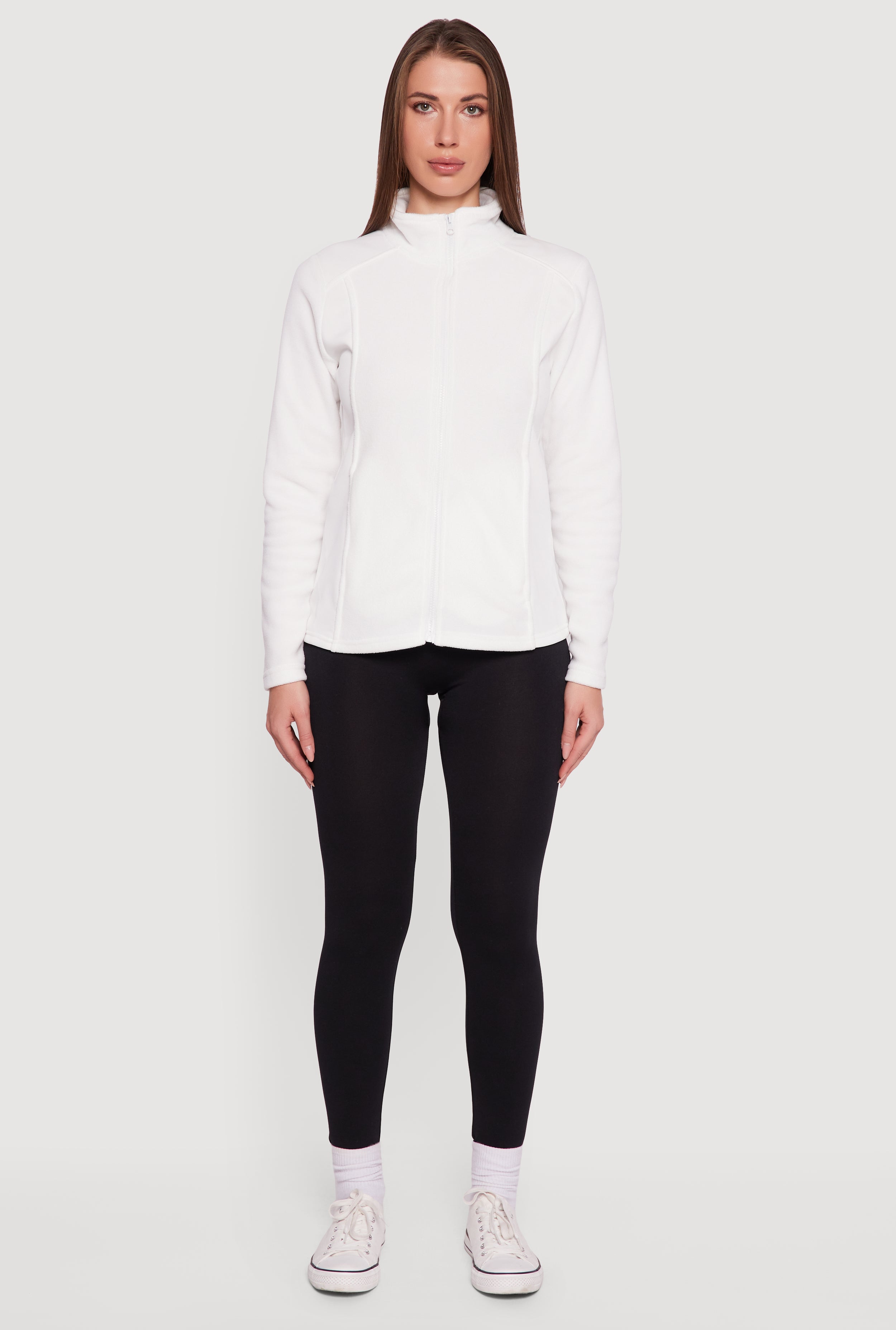 Fleece Zip Front Mock Neck Long Sleeve Jacket