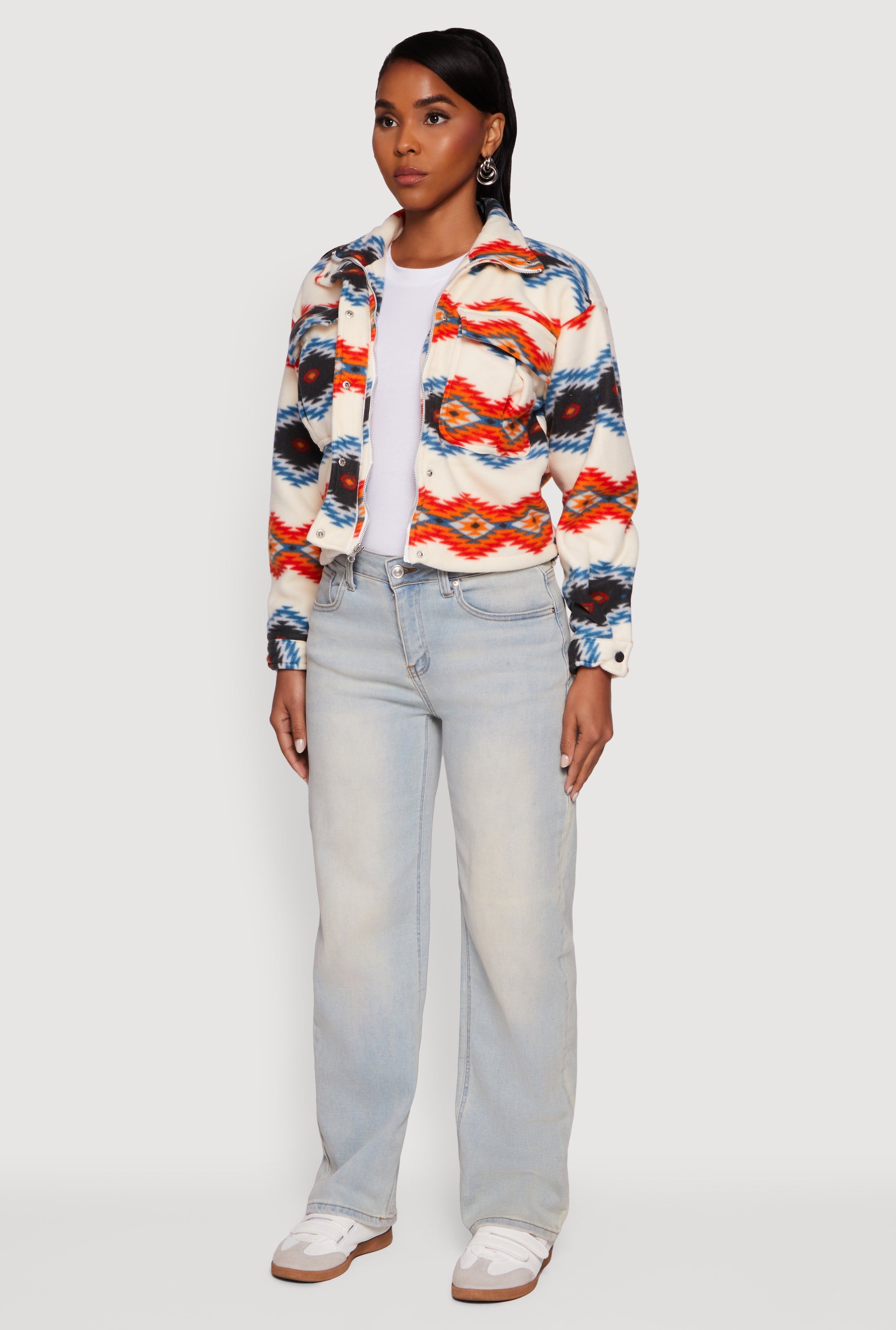 Sherpa Lined Aztec Pattern Fleece Jacket